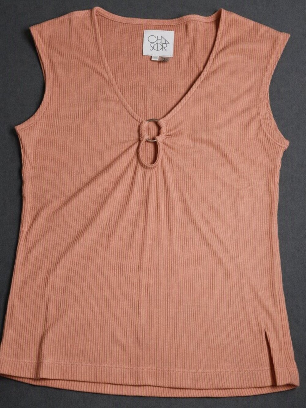 Chaser Ribbed Tank Top Sleeveless Shirt Metal Ring Peek a Boo Medium NWT